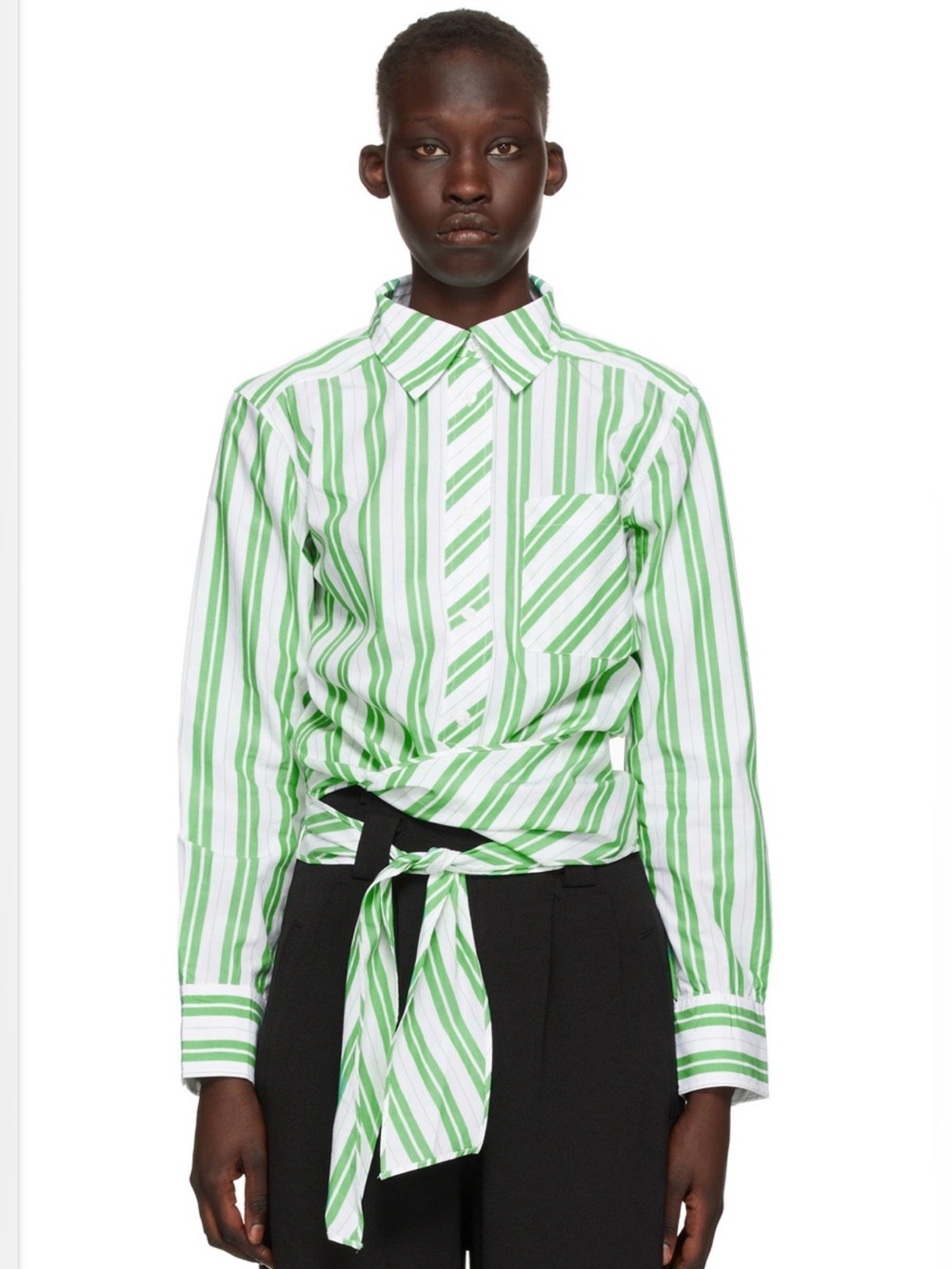 Ganni Striped Wrap Button Down Shirt